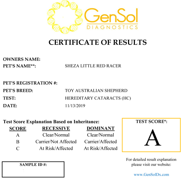 Cindy's HC test results.